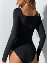 Sensual hollow-out square-neck bodysuit