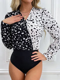 High-neck V-neck splice one-piece pants