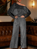 Long-sleeved one-shoulder off-shoulder jumpsuit