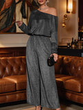 Long-sleeved one-shoulder off-shoulder jumpsuit