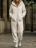 Loose-fitting straight-leg fleece jumpsuit
