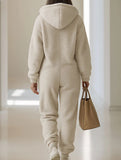 Loose-fitting straight-leg fleece jumpsuit