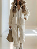 Loose-fitting straight-leg fleece jumpsuit