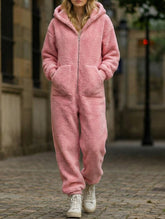 Loose-fitting straight-leg fleece jumpsuit
