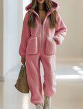Loose-fitting straight-leg fleece jumpsuit