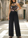 Halter-neck sleeveless lace embroidered jumpsuit