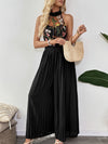 Halter-neck sleeveless lace embroidered jumpsuit