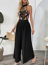 Halter-neck sleeveless lace embroidered jumpsuit