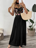 Halter-neck sleeveless lace embroidered jumpsuit