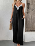 Sleeveless casual lace-trimmed wide-leg jumpsuit