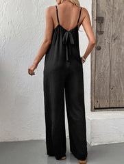 Sleeveless casual lace-trimmed wide-leg jumpsuit
