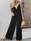 Sleeveless casual lace-trimmed wide-leg jumpsuit
