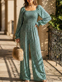 Square Neck Puff Sleeve Floral Jumpsuit_CWSJS00407