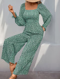 Square Neck Puff Sleeve Floral Jumpsuit_CWSJS00407