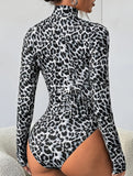 Women's Leopard Print High Neck Bodysuit_CWSJS00418