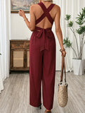 Backless Tie Strap Wide Leg Jumpsuit