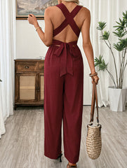 Backless Tie Strap Wide Leg Jumpsuit