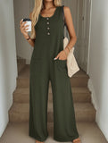 Solid Sleeveless Loose Jumpsuit
