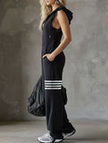 Lace Stripe Sleeveless Hooded Romper