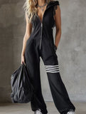 Lace Stripe Sleeveless Hooded Romper