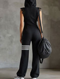 Lace Stripe Sleeveless Hooded Romper