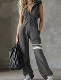 Lace Stripe Sleeveless Hooded Romper