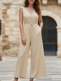 Solid Sleeveless Textured Jumpsuit