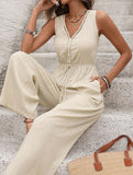 Solid Sleeveless Textured Jumpsuit