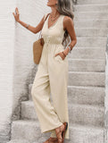 Solid Sleeveless Textured Jumpsuit