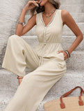 Textured Sleeveless Jumpsuit