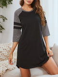 Color Block Short Sleeve Lounge Night Dress_CWSPJ00573
