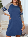 Color Block Short Sleeve Lounge Night Dress_CWSPJ00573