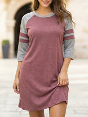 Color Block Short Sleeve Lounge Night Dress_CWSPJ00573