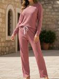 Waffle Knit Pajama Set Long Sleeve Two Piece_CWSPJ00576