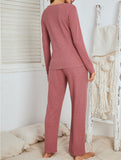 Waffle Knit Pajama Set Long Sleeve Two Piece_CWSPJ00576
