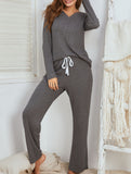 Waffle Knit Pajama Set Long Sleeve Two Piece_CWSPJ00576