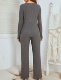 Waffle Knit Pajama Set Long Sleeve Two Piece_CWSPJ00576