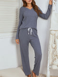 Waffle Knit Pajama Set Long Sleeve Two Piece_CWSPJ00576