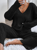Ribbed Long Sleeve Pajama Set Two Piece_CWSPJ00579