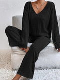Ribbed Long Sleeve Pajama Set Two Piece_CWSPJ00579