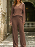 Ribbed Long Sleeve Pajama Set Two Piece_CWSPJ00579