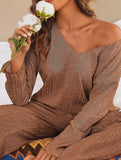 Ribbed Long Sleeve Pajama Set Two Piece_CWSPJ00579