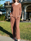 Ribbed Long Sleeve Pajama Set Two Piece_CWSPJ00579