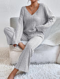 Ribbed Long Sleeve Pajama Set Two Piece_CWSPJ00579