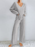 Ribbed Long Sleeve Pajama Set Two Piece_CWSPJ00579
