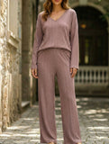Ribbed Long Sleeve Pajama Set Two Piece_CWSPJ00579