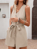 Solid V Neck Sleeveless Romper
