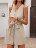 V Neck Sleeveless Waist Jumpsuit