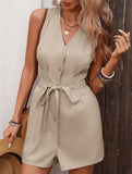 V Neck Sleeveless Waist Jumpsuit