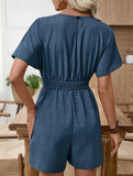 Denim Look V Neck Waist Jumpsuit